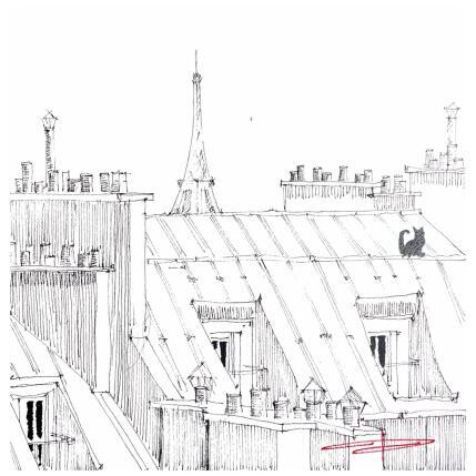 Peinture Le chat de montmartre par Bailly Kévin  | Tableau Figuratif Aquarelle, Encre Architecture, Urbain