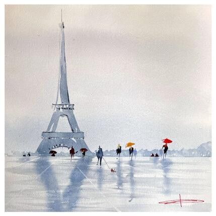 Peinture Jour de pluie au trocadéro par Bailly Kévin  | Tableau Figuratif Aquarelle, Encre Architecture, Urbain