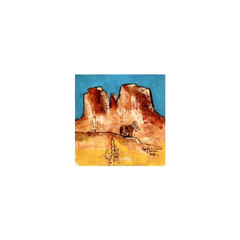 Painting Happy coyote in the canyon by Maury Hervé | Painting Raw art Animals