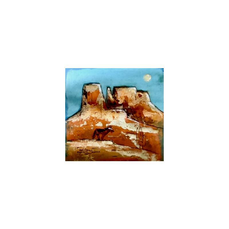 Painting Coyote at night in AZ by Maury Hervé | Painting Raw art Animals