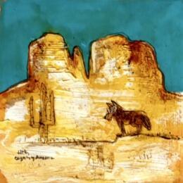 Peinture Coyote in golden rockies par Maury Hervé | Tableau Art Singulier Animaux