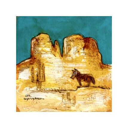 Peinture Coyote in golden rockies par Maury Hervé | Tableau Art Singulier Animaux