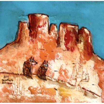 Peinture Coyotes & cactus par Maury Hervé | Tableau Art Singulier Animaux