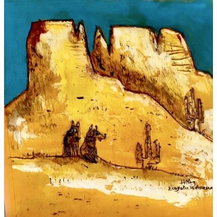 Peinture Coyotes in Golden Canyons par Maury Hervé | Tableau Art Singulier Animaux