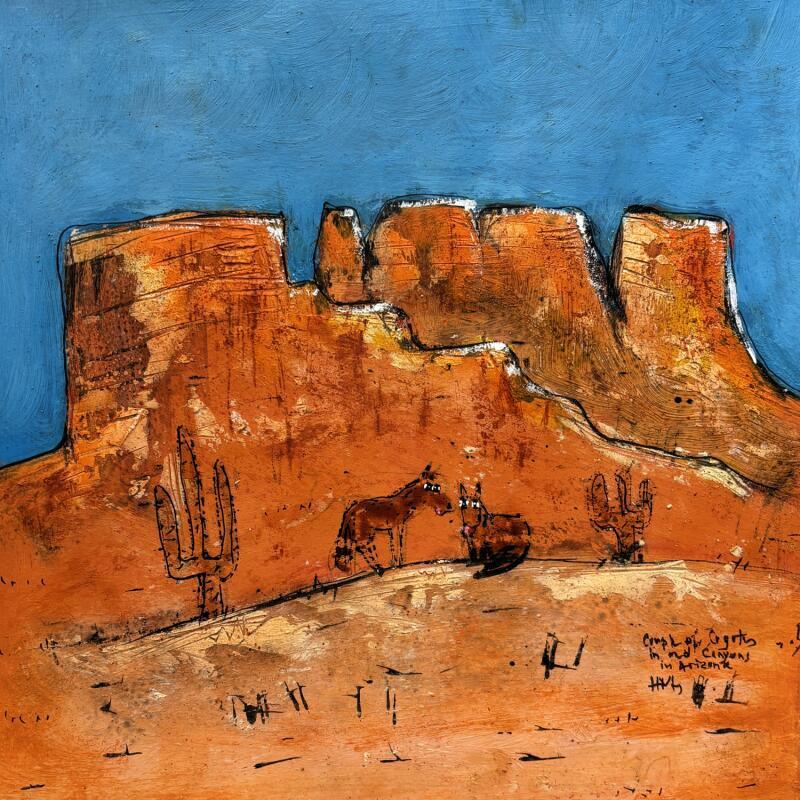 Painting Happy coyotes in Red Canyons by Maury Hervé | Painting Raw art Animals