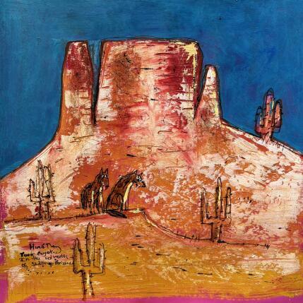 Peinture Coyotes having fun in Sedona par Maury Hervé | Tableau Art Singulier Animaux