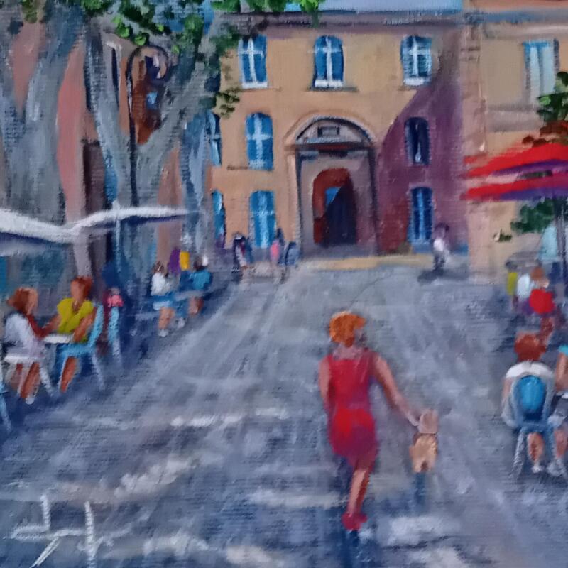 Peinture Promenade place de l'évêché à  Aix en Provence par Degabriel Véronique | Tableau Impressionnisme Paysages Urbain Scènes de vie Huile