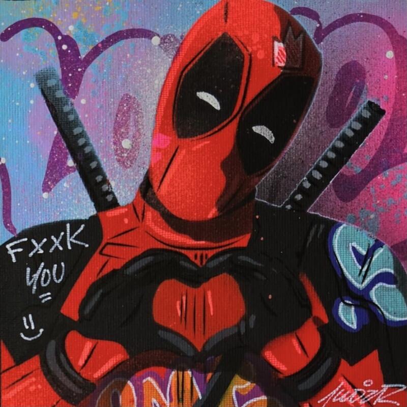 Painting Deadpool love me by Lemoine Mael | Painting Pop-art Pop icons Graffiti Acrylic
