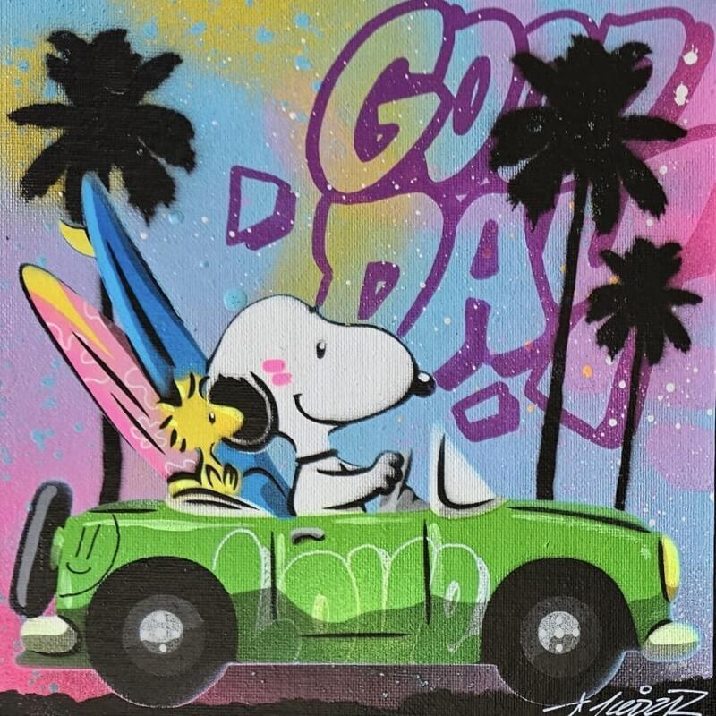 Painting Snoopy surf by Lemoine Mael | Painting Pop-art Pop icons Graffiti Acrylic