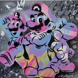 Painting Luigi Mario Yoshi by Lemoine Mael | Painting Pop-art Acrylic, Graffiti Pop icons