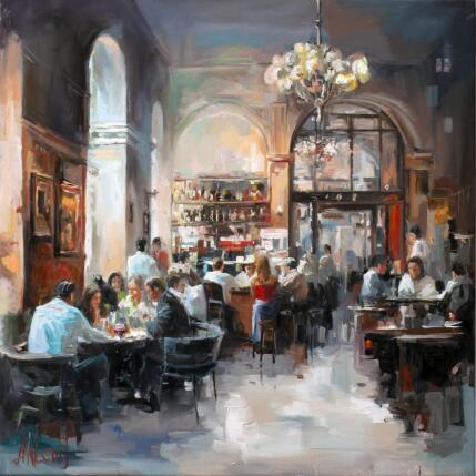 Painting Evenings at the Café by Klemens Alexandr | Painting Impressionism Oil Architecture, Life style, Society