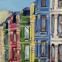 Peinture Las casas de colores par Kochevykh Yulia | Tableau Figuratif Huile Architecture, Urbain