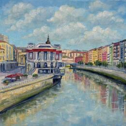 Painting Ría de Nervión by Kochevykh Yulia | Painting Realism Oil Architecture, Landscapes, Urban