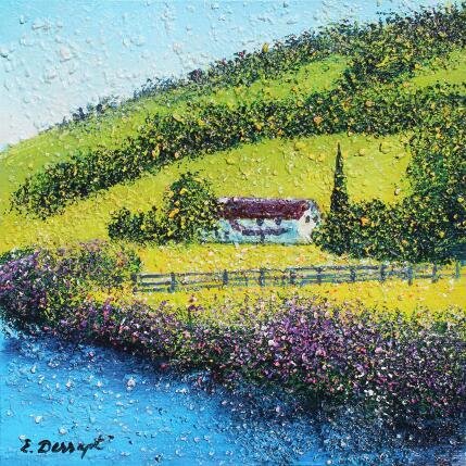 Peinture La maison dans la prairie par Dessapt Elika | Tableau Impressionnisme Acrylique, Sable