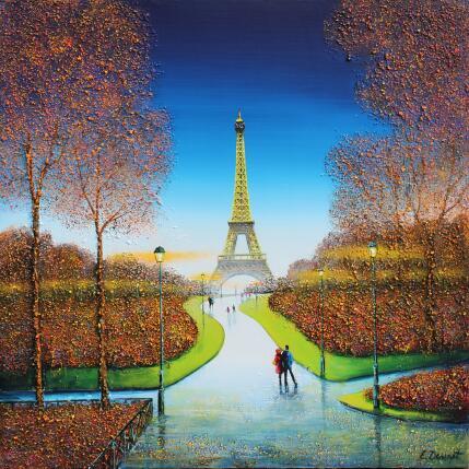 Peinture Merveilleux automne aux pieds de la Tour Eiffel par Dessapt Elika | Tableau Impressionnisme Acrylique, Sable