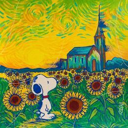 Painting Tournesols de Van Snoopy by Revel | Painting Pop-art Acrylic, Posca Pop icons