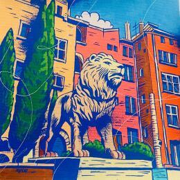 Painting Vieux Lion  by Revel | Painting Pop-art Acrylic Architecture, Pop icons