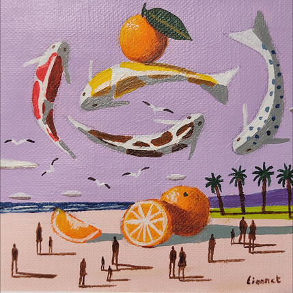 Peinture Carpes aux oranges  par Lionnet Pascal | Tableau Surréalisme Acrylique