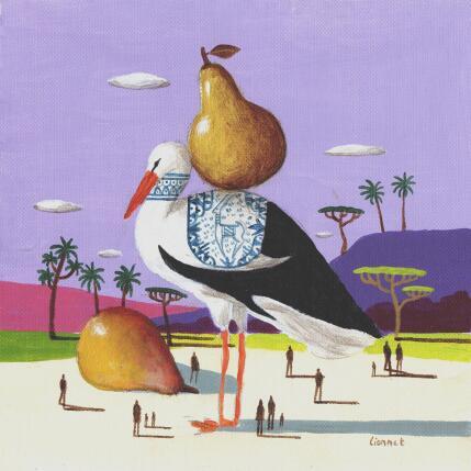 Pintura Cigogne aux poires por Lionnet Pascal | Pintura Surrealismo Acrílico Animales, Iconos pop, Life style, Paisajes