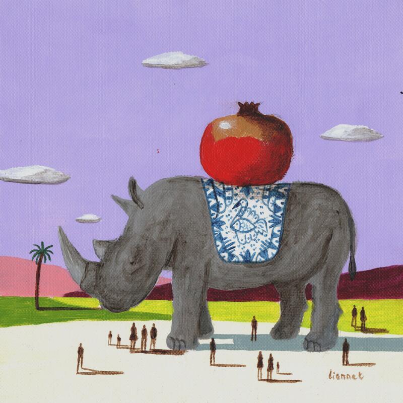Peinture rhinocéros à la grenade par Lionnet Pascal | Tableau Surréalisme Paysages Scènes de vie Animaux Acrylique
