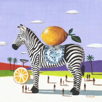 Peinture zèbre aux citrons par Lionnet Pascal | Tableau Surréalisme Acrylique Animaux, Natures mortes, Scènes de vie