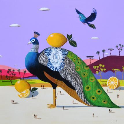 Peinture Paons aux citrons par Lionnet Pascal | Tableau Surréalisme Acrylique Animaux, Paysages, Scènes de vie