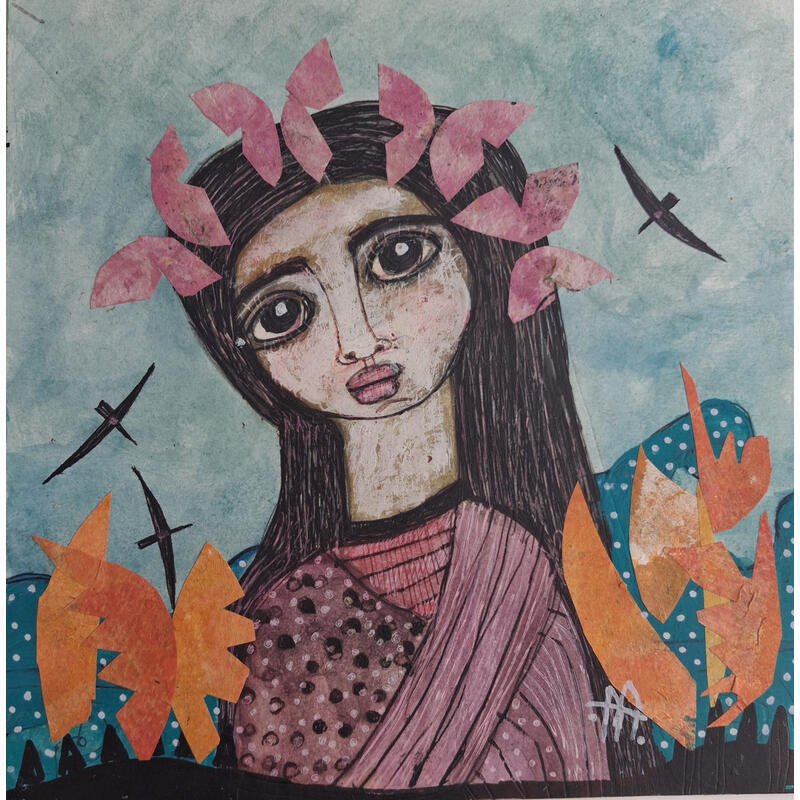 Gemälde La pequeña discípula von Arias Parera Almudena | Gemälde Naive Kunst Acryl Collage