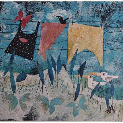 Peinture Mañana de playa par Arias Parera Almudena | Tableau Art naïf Acrylique, Collage