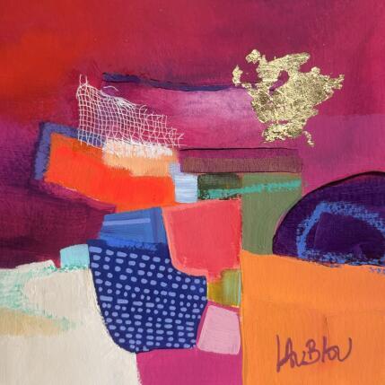 Painting La mare aux petits pois by Lau Blou | Painting Abstract Acrylic, Cardboard, Gluing, Gold leaf, Pastel