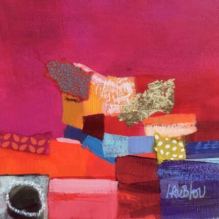 Painting Le passage du renard by Lau Blou | Painting Abstract Acrylic, Cardboard, Gluing, Gold leaf, Pastel