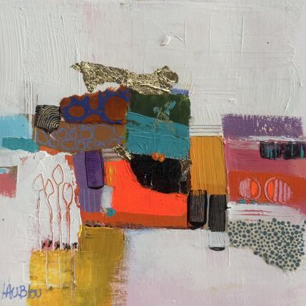 Painting Lucioles by Lau Blou | Painting Abstract Acrylic, Cardboard, Gluing, Gold leaf, Pastel