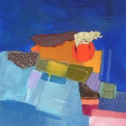 Painting ST25-1201 by Lau Blou | Painting Abstract Acrylic, Cardboard, Gluing, Gold leaf, Pastel