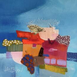 Painting ST25-1202 by Lau Blou | Painting Abstract Acrylic, Cardboard, Gluing, Gold leaf, Pastel