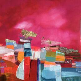 Painting Lien avec la lumière by Lau Blou | Painting Abstract Acrylic, Cardboard, Gluing, Gold leaf, Pastel