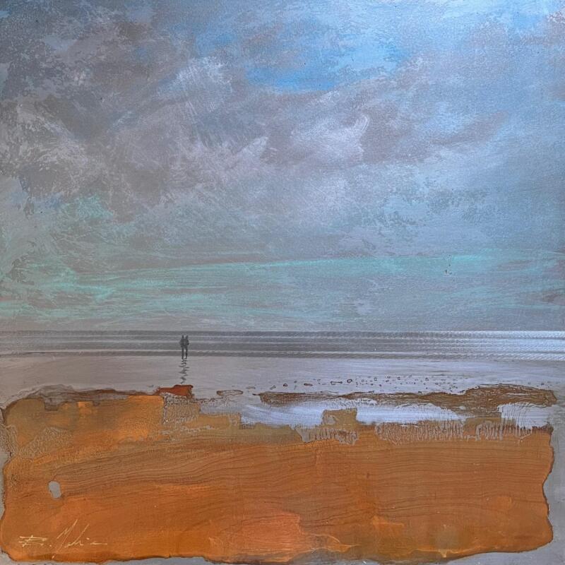 Peinture Couple plage des 3 digues  par Mahieu Bertrand | Tableau Figuratif Paysages Métal