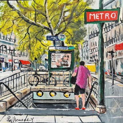 Peinture Entrée de metro par Lallemand Yves | Tableau Figuratif Acrylique Urbain