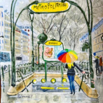 Peinture Entrée Metropolitain par Lallemand Yves | Tableau Figuratif Acrylique Urbain