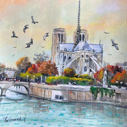 Peinture Notre Dame de Paris par Lallemand Yves | Tableau Figuratif Acrylique Urbain