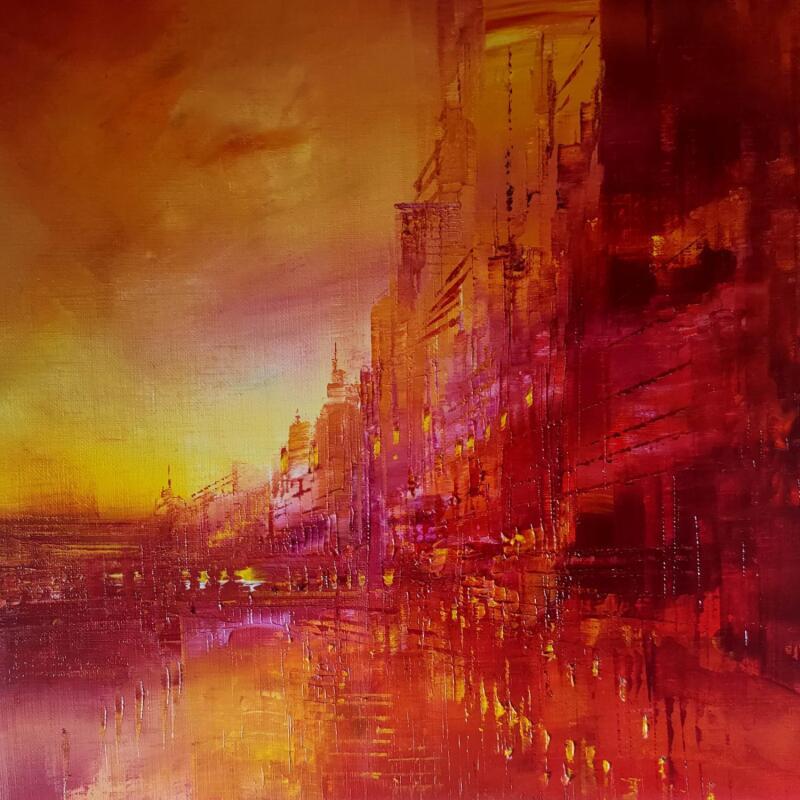 Painting Ville de feu by Levesque Emmanuelle | Painting Oil