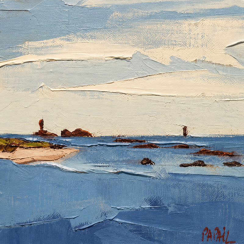 Painting Deux balises by PAPAIL | Painting Abstract Landscapes Oil