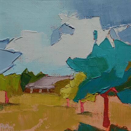 Peinture La grange au fond du pré par PAPAIL | Tableau Abstrait Huile Paysages