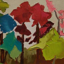 Peinture Les arbres jumeaux par PAPAIL | Tableau Abstrait Huile Paysages