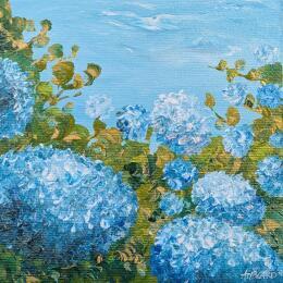 Peinture Hortensias bleus par Amblard Florence | Tableau