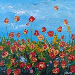 Peinture Champ de coquelicots  par Amblard Florence | Tableau