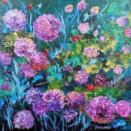 Gemälde Hortensias rose irisés von Amblard Florence | Gemälde