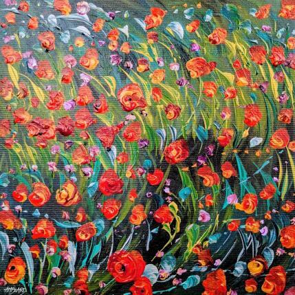 Pintura Coquelicots parmi les hautes herbes  por Amblard Florence | Pintura Impressionism Acrílico Naturaleza