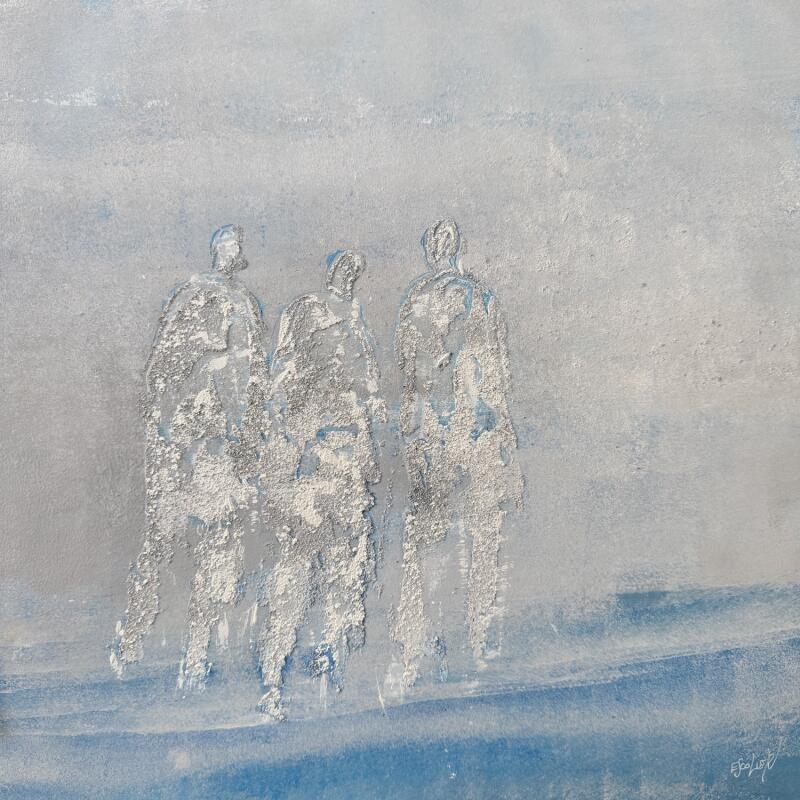 Peinture Voyageurs dans le ciel par Escolier Odile | Tableau Matiérisme Nature Scènes de vie Minimaliste Carton Acrylique