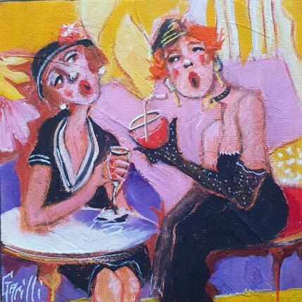 Peinture elegance over a glass par Garilli Nicole | Tableau Figuratif Acrylique Scènes de vie