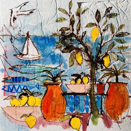 Painting Coupe citron  by Colombo Cécile | Painting Naive art Acrylic, Gluing, Ink, Pastel, Watercolor Landscapes, Pop icons