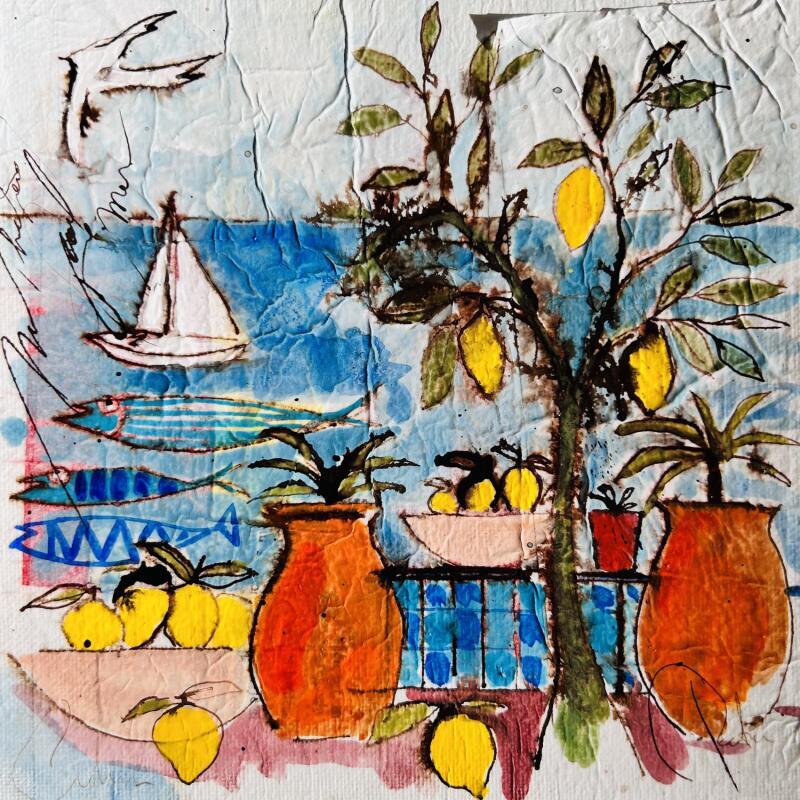 Painting Coupe citron  by Colombo Cécile | Painting Naive art Landscapes Watercolor Acrylic Gluing Ink Pastel